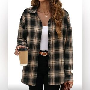 Plaid Button Down Shirt - Black and Tan